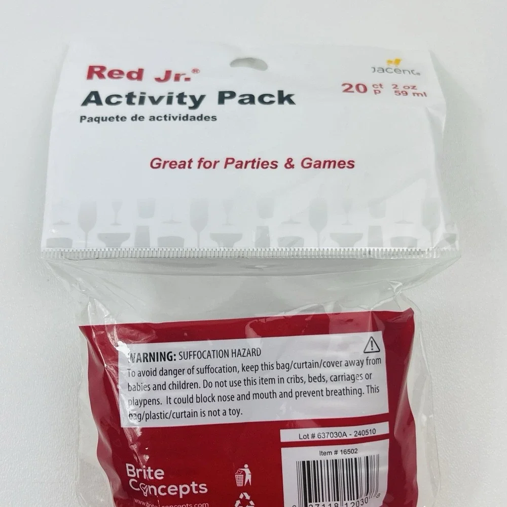 Red Jr Activity Pack 20ct Mini Cups 4 Mini Ping Pong Balls Party Game Set